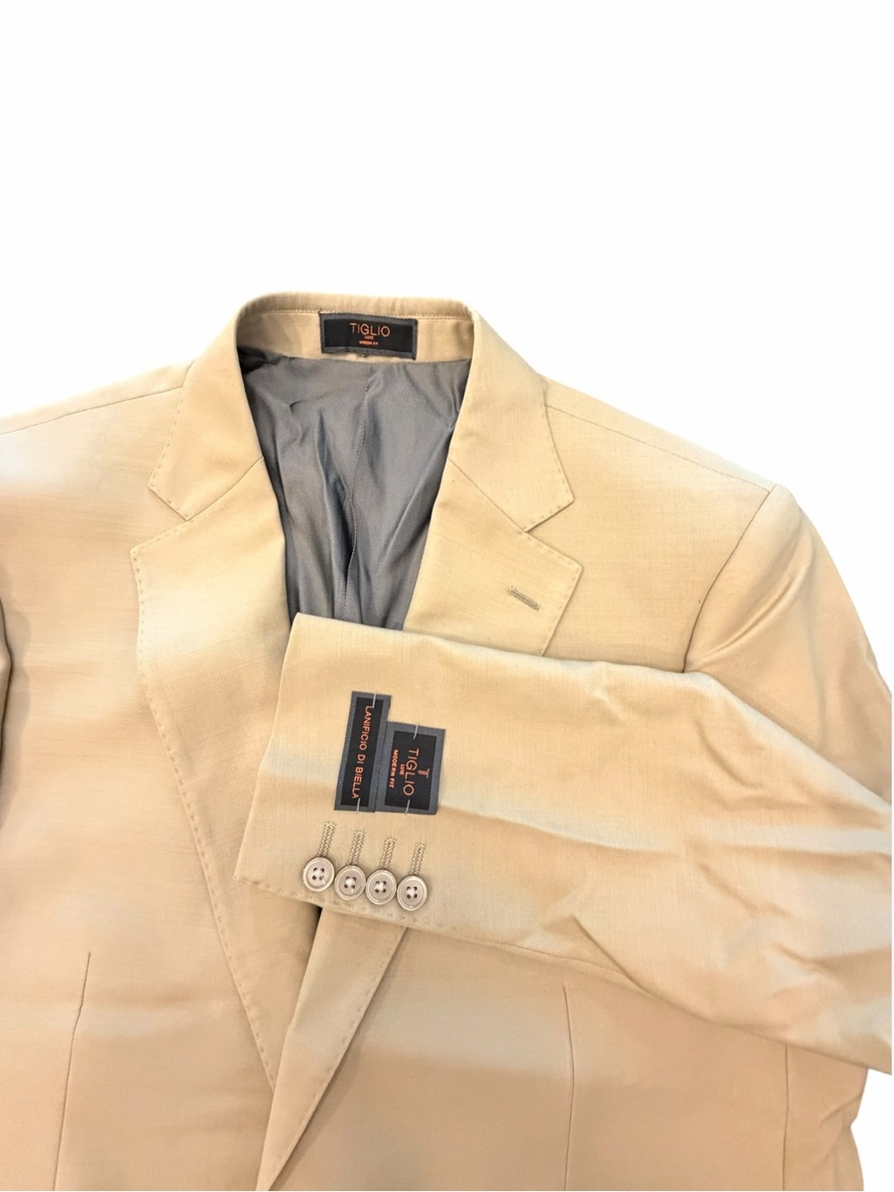 Tiglio Luxe Novello Suit Jacket Tan Pure Wool Modern Fit Blazer Size 42R New
